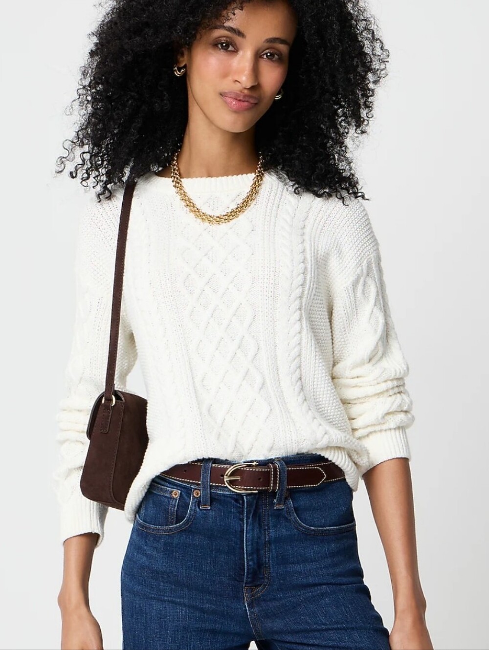 J. Crew Cable Knit Crewneck Sweater XS Cream Cotton
